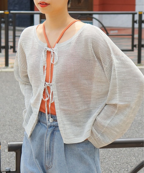 tiptop（ティップトップ）の「MIXメッシュ2wayリボンカーディガン（カーディガン/ボレロ・レディース・サックスブルー/ブルー/ライトグレー・FREE）」の2枚目の写真