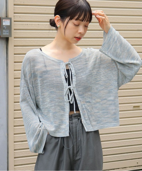 tiptop（ティップトップ）の「MIXメッシュ2wayリボンカーディガン（カーディガン/ボレロ・レディース・サックスブルー/ブルー/ライトグレー・FREE）」の6枚目の写真