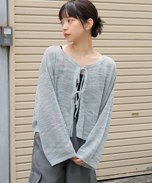 tiptop（ティップトップ）の「MIXメッシュ2wayリボンカーディガン（カーディガン/ボレロ・レディース・サックスブルー/ブルー/ライトグレー・FREE）」の7枚目の写真