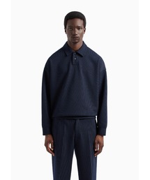 【エンポリオ アルマーニ】ポロカラー スウェットシャツ ビスコース混紡ジャージー ピンストライプ