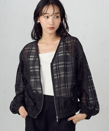 シアーチェック Vネック ジップブルゾン / セットアップ対応