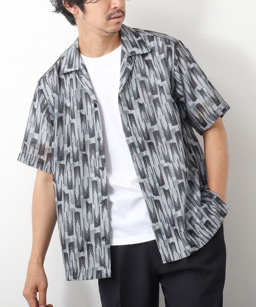 NOLLEY’S（ノーリーズ）の「総柄オープンカラーメッシュシャツ（シャツ/ブラウス・メンズ・ベージュ系その他/ホワイト系その他/オレンジ系その他/グレー系その他/ブラック系その他・S/L/M）」の3枚目の写真