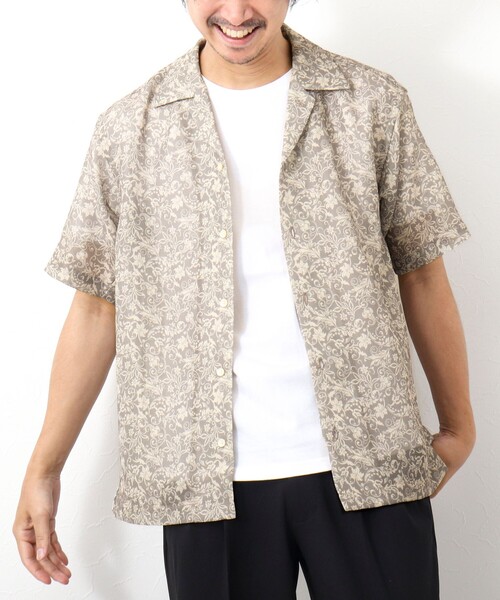 NOLLEY’S（ノーリーズ）の「総柄オープンカラーメッシュシャツ（シャツ/ブラウス・メンズ・ベージュ系その他/ホワイト系その他/オレンジ系その他/グレー系その他/ブラック系その他・S/L/M）」の4枚目の写真