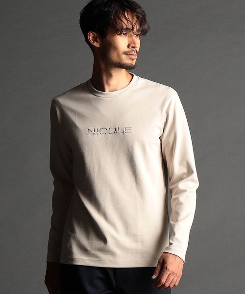 NICOLE CLUB FOR MEN(ニコルクラブフォーメン)の「ロゴ刺繍長袖Tシャツ(Tシャツ/カットソー・メンズ・オフホワイト/アッシュグレー/ブラック/ネイビー・MEDIUM/LARGE/X-LARGE)」の1枚目の写真