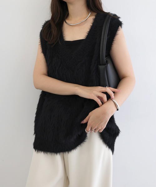 セール】【新色追加】起毛フェザーVネックニットベスト（ベスト