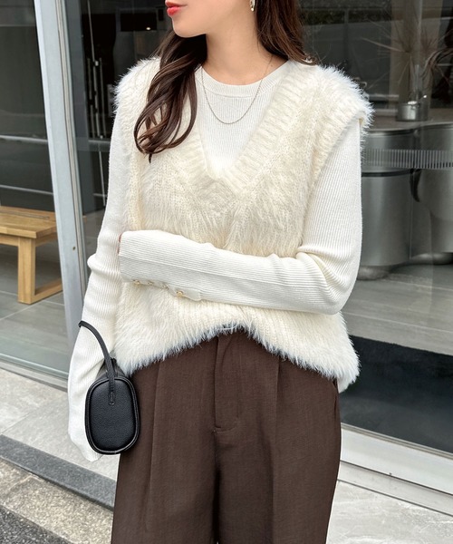 セール】【新色追加】起毛フェザーVネックニットベスト（ベスト