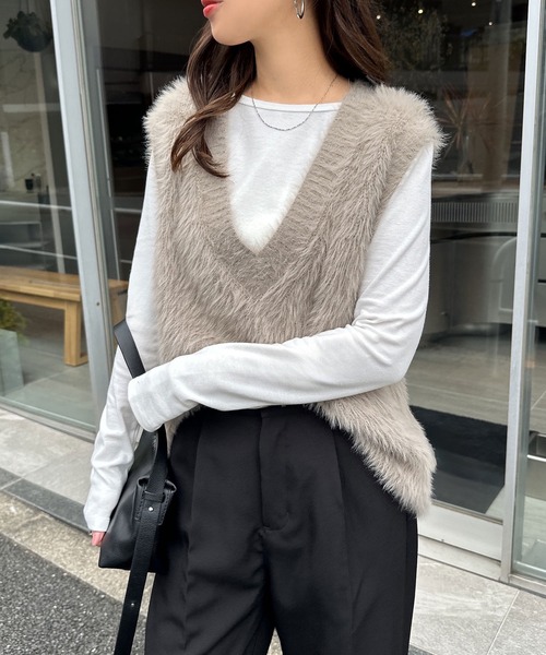 セール】【新色追加】起毛フェザーVネックニットベスト（ベスト