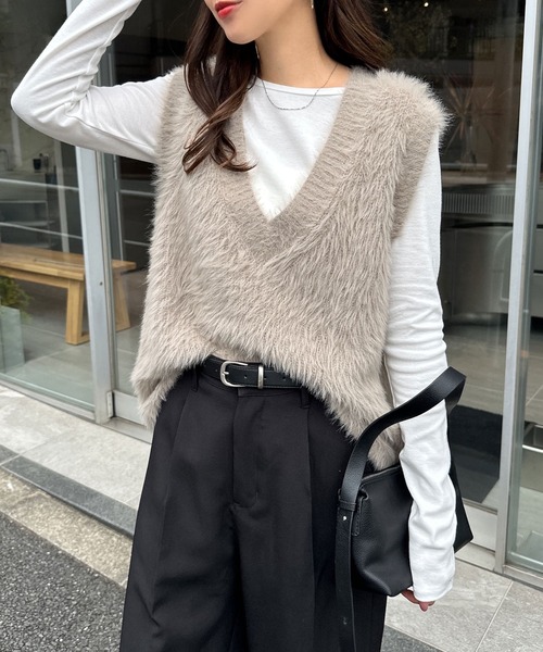 セール】【新色追加】起毛フェザーVネックニットベスト（ベスト