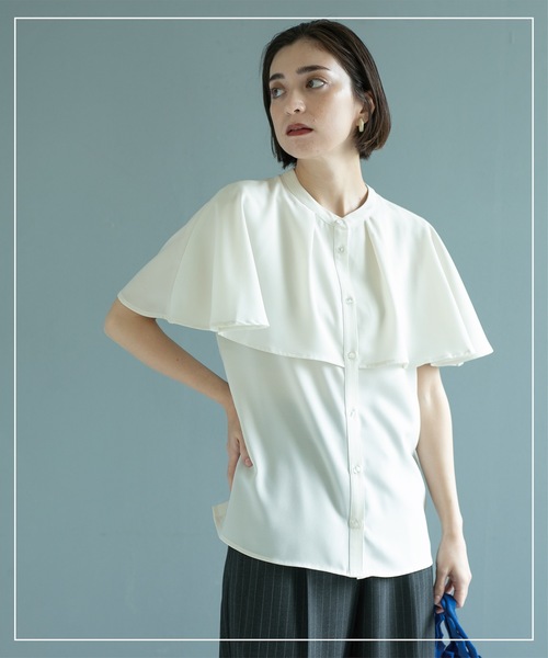 OPAQUE.CLIP(オペークドットクリップ)の「ケープ風ブラウス【洗濯機洗い可】(シャツ/ブラウス・レディース・オフホワイト/グリーン系/ネイビー・38/40/42)」の6枚目の写真