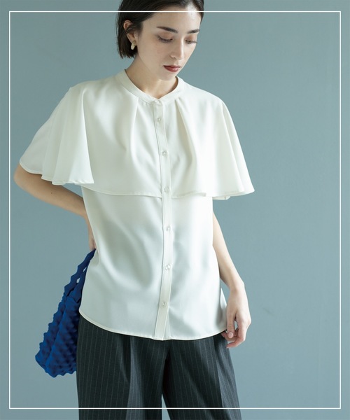 OPAQUE.CLIP(オペークドットクリップ)の「ケープ風ブラウス【洗濯機洗い可】(シャツ/ブラウス・レディース・オフホワイト/グリーン系/ネイビー・38/40/42)」の7枚目の写真