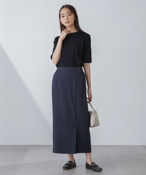 NANO universe（ナノユニバース）の「【追加生産】洗濯機可UVカット接触冷感半袖ニット（ニット/セーター・レディース・ブラック/ホワイト/ライム・FREE）」の5枚目の写真