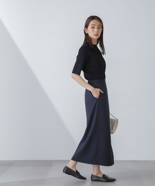 NANO universe（ナノユニバース）の「【追加生産】洗濯機可UVカット接触冷感半袖ニット（ニット/セーター・レディース・ブラック/ホワイト/ライム・FREE）」の4枚目の写真