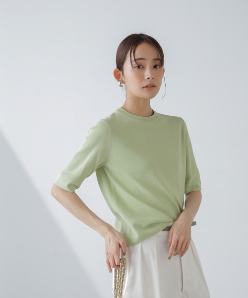 NANO universe（ナノユニバース）の「【追加生産】洗濯機可UVカット接触冷感半袖ニット（ニット/セーター・レディース・ブラック/ホワイト/ライム・FREE）」の22枚目の写真