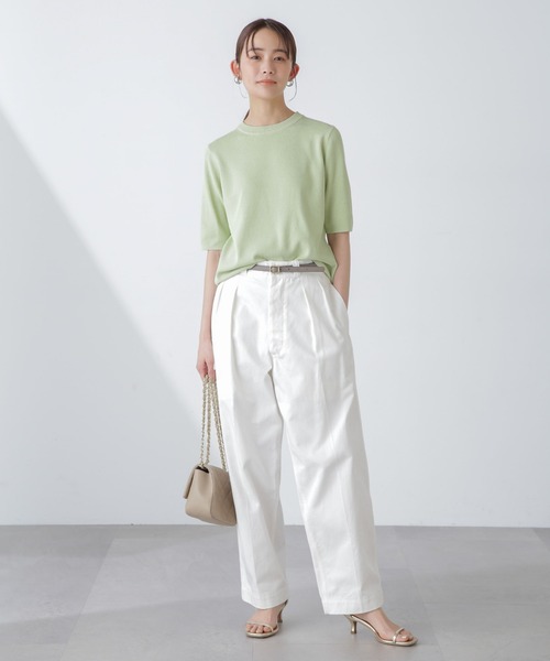 NANO universe（ナノユニバース）の「【追加生産】洗濯機可UVカット接触冷感半袖ニット（ニット/セーター・レディース・ブラック/ホワイト/ライム・FREE）」の20枚目の写真