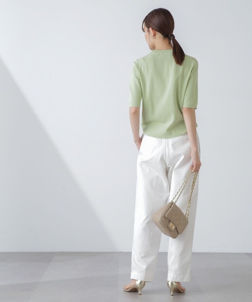 NANO universe（ナノユニバース）の「【追加生産】洗濯機可UVカット接触冷感半袖ニット（ニット/セーター・レディース・ブラック/ホワイト/ライム・FREE）」の17枚目の写真