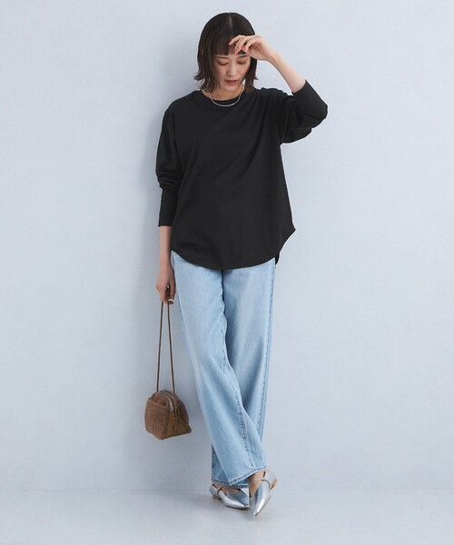 green label relaxing（グリーンレーベルリラクシング）の「ラウンドヘム スムース ロングスリーブ プルオーバー カットソー（Tシャツ/カットソー・レディース・その他1/モカ/オフホワイト/ブラック・FREE）」の11枚目の写真