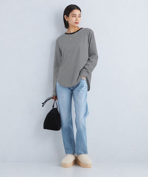 green label relaxing（グリーンレーベルリラクシング）の「ラウンドヘム スムース ロングスリーブ プルオーバー カットソー（Tシャツ/カットソー・レディース・その他1/モカ/オフホワイト/ブラック・FREE）」の12枚目の写真
