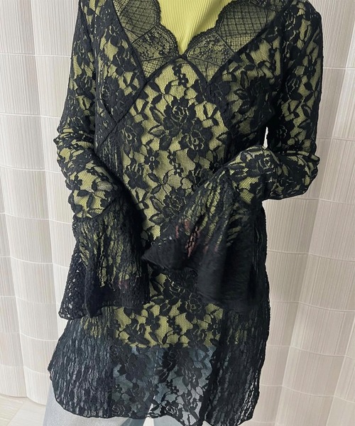 は*な様 AMERI COMBINATION LACE TOP ブラック COMBINATION LACE TOP（Tシャツ/カットソー）｜Ameri（アメリ