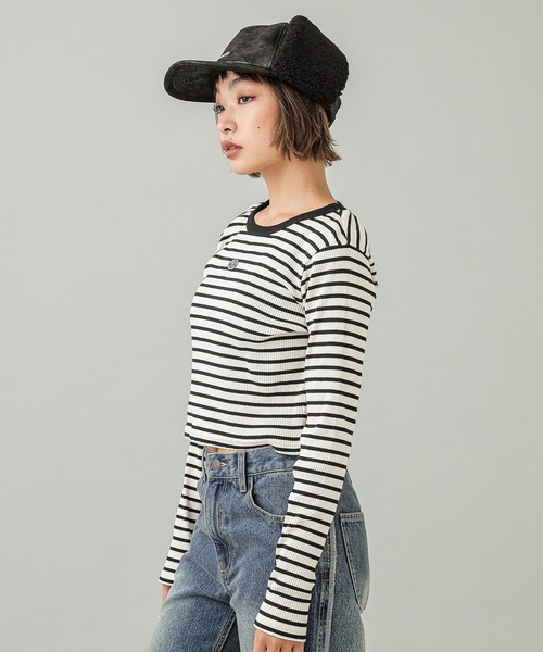 X-girl(エックスガール)の「OVAL LOGO L/S TOP(Tシャツ/カットソー・レディース・ブラウン/ホワイト/ブラック/マルチ・S/M)」の15枚目の写真