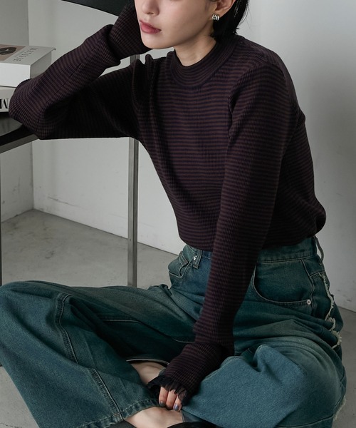 forksy.（フォルクシー）の「【forksy.】＜エブリデイシリーズ＞シアーフリルカフスリブニットプルオーバー（ニット/セーター・レディース・ブラック系/ブラック/アイボリー/グレー/ネイビー系/ミント/ネイビー/ブルー系/モカ/マスタード/ブラック系1/ブラウン/レッド/オフホワイト/ブルー/ブラック系2/レッド系・FREE）」の13枚目の写真