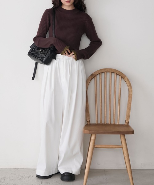 良品 23SS EVERYDAY I LIKE エブリデイアイライク Design Sleeve Cropped プルオーバー リブニットセーター ライトパープル  レディース 古着 中古 USED EVERYDAY I LIKE（エブリデイアイライク）の古着・中古通販 | 【公式