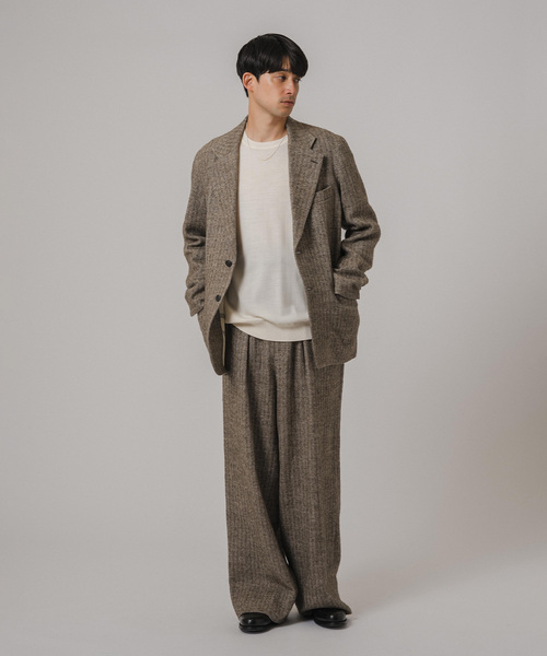 m's braque（エムズブラック）の「Ms BRAQUE for BOUCLE リネンウールヘリンボン タックワイド パンツ（スラックス・メンズ・カーキ・40/38/36）」の4枚目の写真