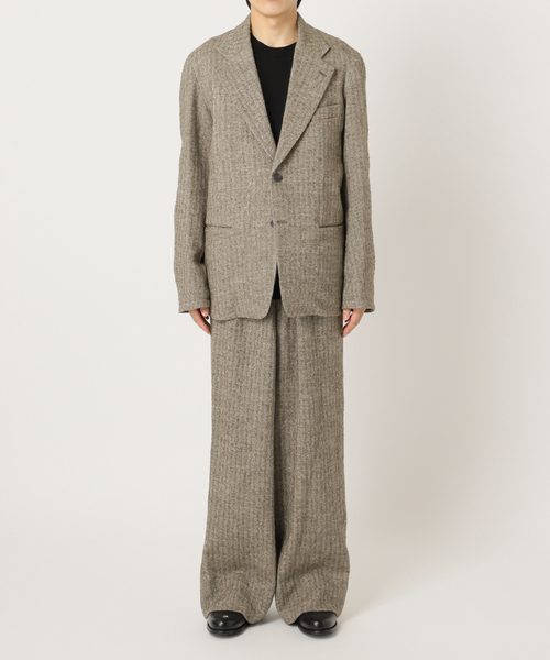 Ms BRAQUE for BOUCLE リネンウールヘリンボン タックワイド パンツ