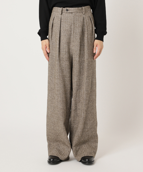 Ms BRAQUE for BOUCLE リネンウールヘリンボン タックワイド パンツ
