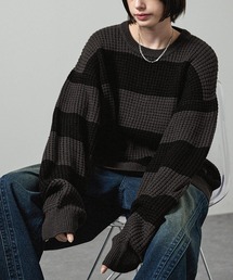 Alfred Alex（アルフレッドアレックス）の「【Alfred Alex】ボーダーバルキーワッフル オーバーサイズニット（ニット/セーター・メンズ）」