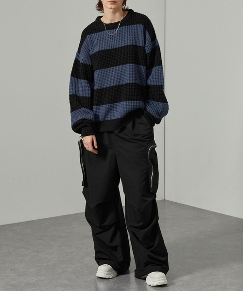 Alfred Alex（アルフレッドアレックス）の「【Alfred Alex】ボーダーバルキーワッフル オーバーサイズニット（ニット/セーター・メンズ・スモークグレー/ブラック/ブラウン/チャコール/ボルドー/オフホワイト/ブルーグレー・L/M）」の22枚目の写真