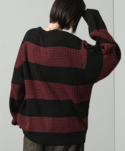 セール】【Alfred Alex】ボーダーバルキーワッフル オーバーサイズ