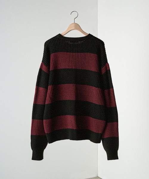 Alfred Alex（アルフレッドアレックス）の「【Alfred Alex】ボーダーバルキーワッフル オーバーサイズニット（ニット/セーター・メンズ・スモークグレー/ブラック/ブラウン/チャコール/ボルドー/オフホワイト/ブルーグレー・L/M）」の10枚目の写真