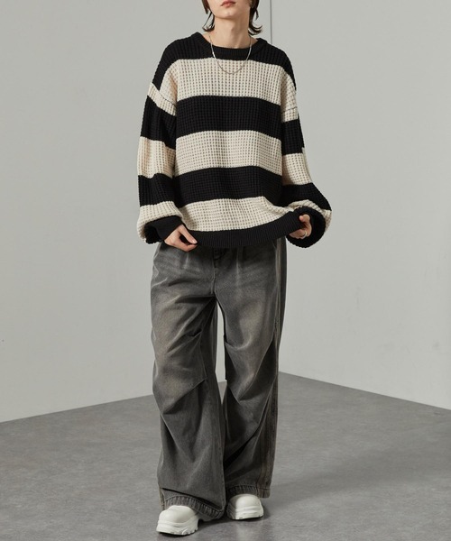 アルダー セール】【Alfred Alex】ボーダーバルキーワッフル オーバーサイズ