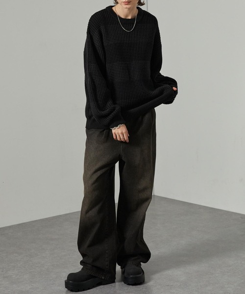 Alfred Alex（アルフレッドアレックス）の「【Alfred Alex】ボーダーバルキーワッフル オーバーサイズニット（ニット/セーター・メンズ・スモークグレー/ブラック/ブラウン/チャコール/ボルドー/オフホワイト/ブルーグレー・L/M）」の17枚目の写真