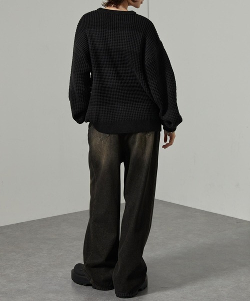 セール】【Alfred Alex】ボーダーバルキーワッフル オーバーサイズ
