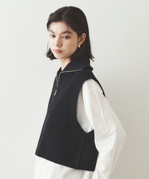 セール】《CLASSY掲載》ハーフZIPニットベスト【洗濯機洗い可