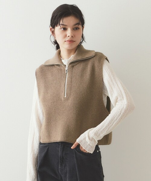 セール】《CLASSY掲載》ハーフZIPニットベスト【洗濯機洗い可