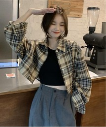 ルーズシルエット ショート丈 チェックシャツ