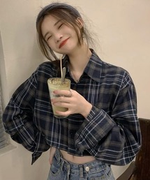 ルーズシルエット ショート丈 チェックシャツ