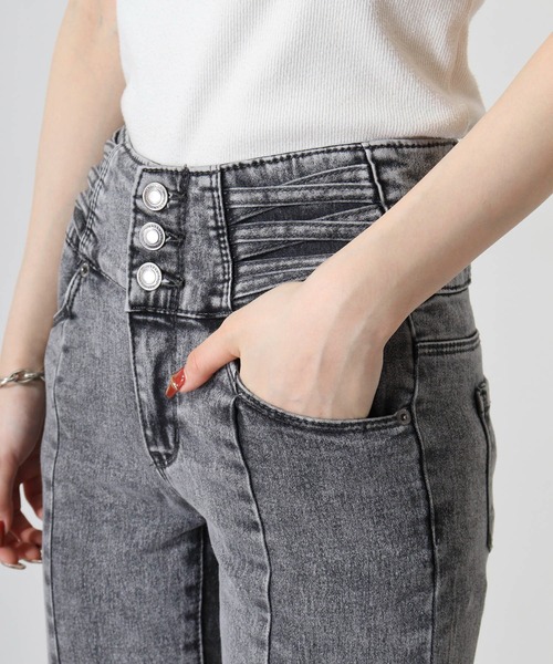 JEMUT正規品★25SS★Arizona フレアデニムパンツ★関税込 ジェイダ GYDA ハイウエスト SIDE BELT CUTデザインフレアデニム