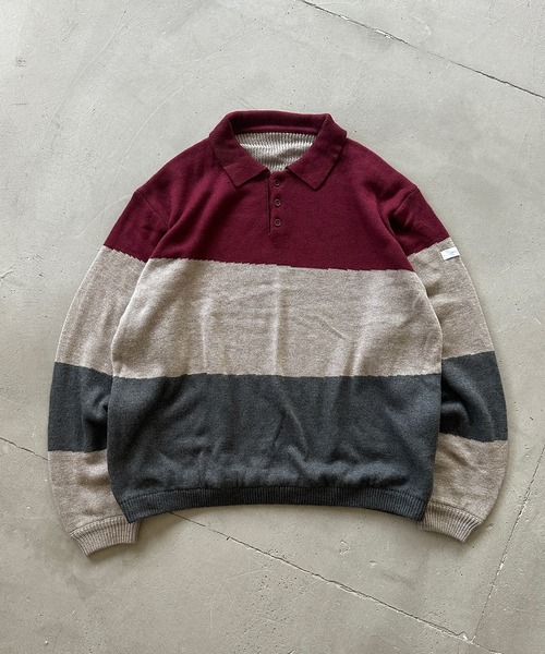 MUHET(ミュエータ)の「ニットポロシャツ(ニット/セーター・レディース・ボルドー/ネイビー・MEDIUM/X-LARGE)」の2枚目の写真