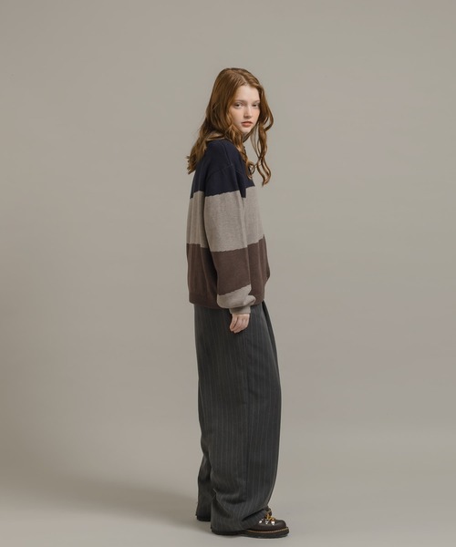 MUHET(ミュエータ)の「ニットポロシャツ(ニット/セーター・レディース・ボルドー/ネイビー・MEDIUM/X-LARGE)」の10枚目の写真