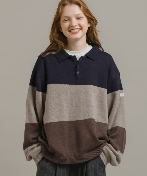 MUHET(ミュエータ)の「ニットポロシャツ(ニット/セーター・レディース・ボルドー/ネイビー・MEDIUM/X-LARGE)」の6枚目の写真