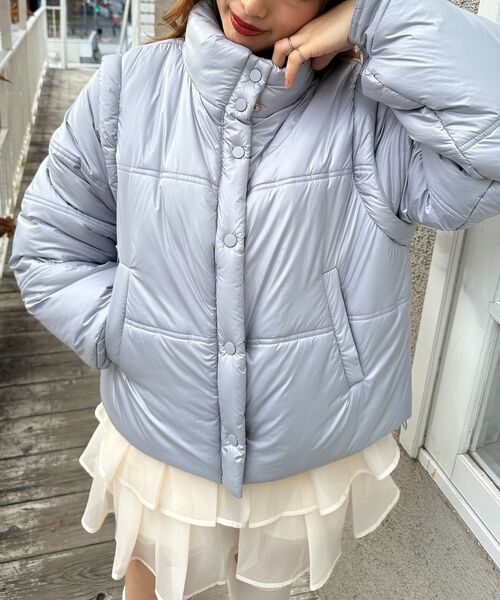 MAJESTIC LEGON（マジェスティックレゴン）の「リボンマフラーセット中綿ブルゾン（ダウンジャケット/コート・レディース・ブルー系その他2/ブルー系その他5/アイボリー・MEDIUM）」の14枚目の写真