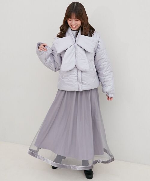 MAJESTIC LEGON（マジェスティックレゴン）の「リボンマフラーセット中綿ブルゾン（ダウンジャケット/コート・レディース・ブルー系その他2/ブルー系その他5/アイボリー・MEDIUM）」の16枚目の写真