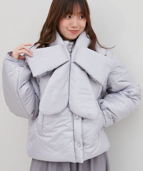 STERNBERG✨レディースアウター✨Lサイズ✨春秋　レジャー　リボン セール】リボンマフラーセット中綿ブルゾン（ダウンジャケット/コート