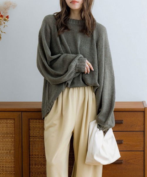 NOAHL（ノアル）の「【NOAHL】透かし編みボリュームニット（ニット/セーター・レディース・モスグリーン/モカ/グレイッシュベージュ/アイボリー・FREE）」の4枚目の写真