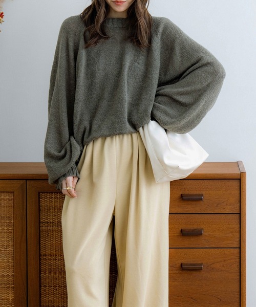 NOAHL（ノアル）の「【NOAHL】透かし編みボリュームニット（ニット/セーター・レディース・モスグリーン/モカ/グレイッシュベージュ/アイボリー・FREE）」の13枚目の写真