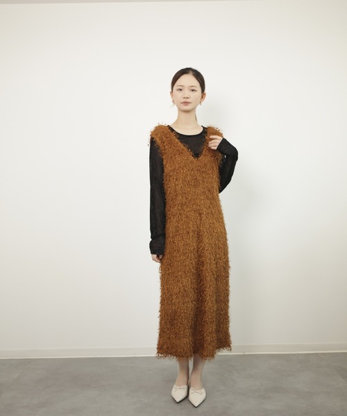 フリンジ フェザーヤーン キャミワンピース(ワンピース)|DRESS PLUS(ドレスプラス)