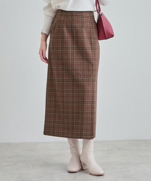 DRESKIP（ドレスキップ）の「◆【S-LL】きれいなIラインシルエット あったかチェックナロースカート（スカート・レディース・ブラック系1/ワイン系1/ベージュ系1・01/02/03/04）」の3枚目の写真